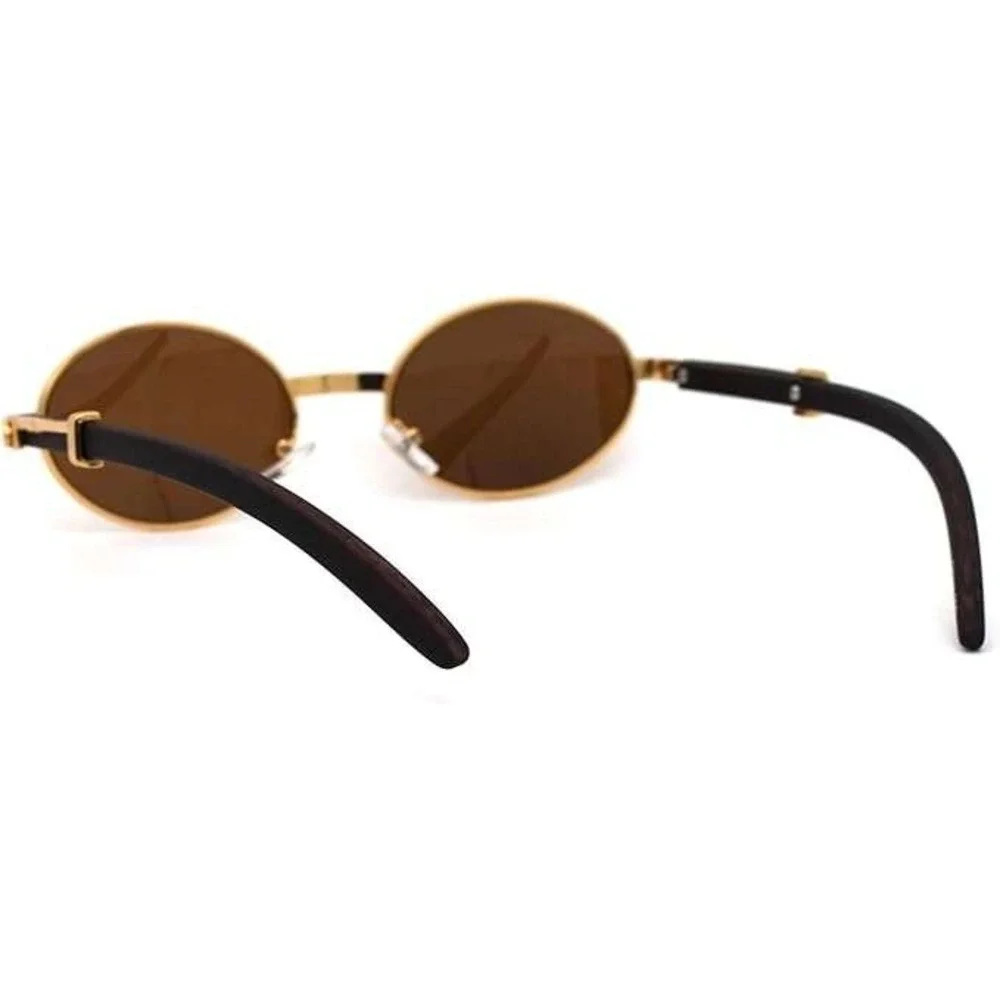 Retro Art Nouveau Vintage Style Small Oval Metal Frame Sunglasses Brown Lens New